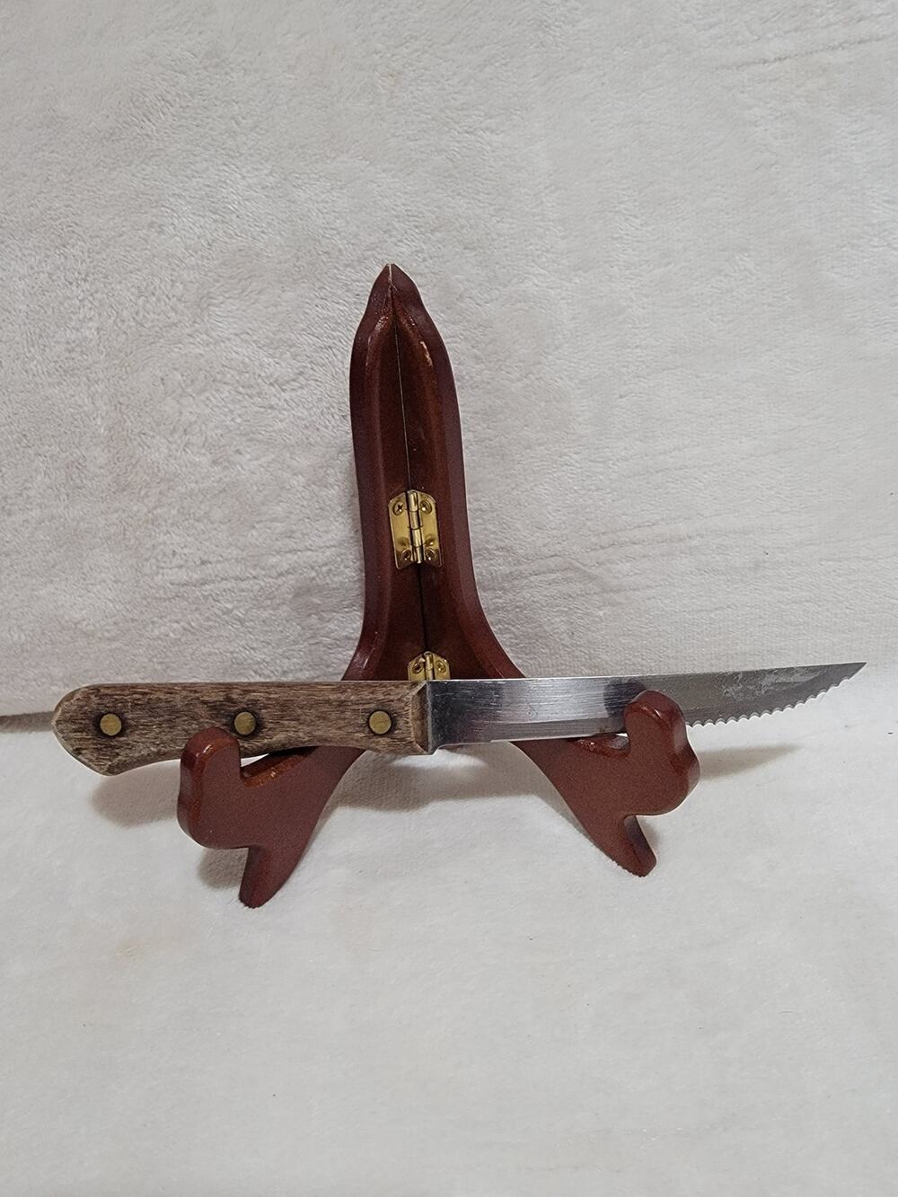 Vintage Serrated Steak Knife with wood handle and brass pins